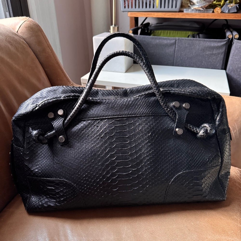 Ambrosi Abrianna Black large leather Snakeskin bag travel weekender Italy luxury